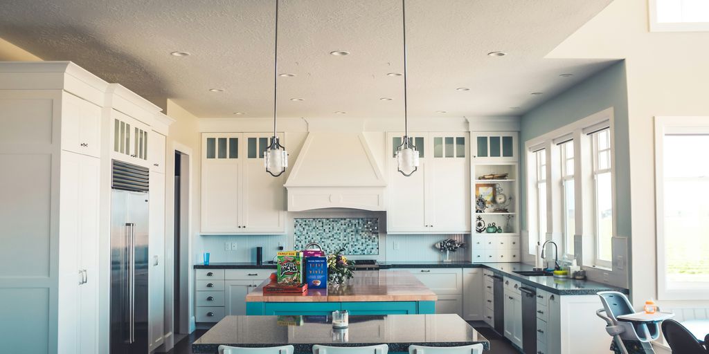 kitchen with island and table